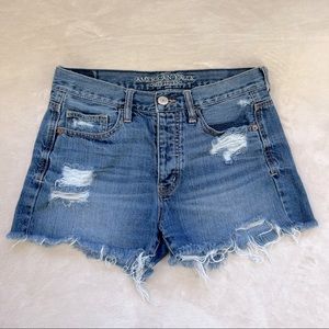 American Eagle High Rise Button Fly Distressed Denim Shorts Size 2